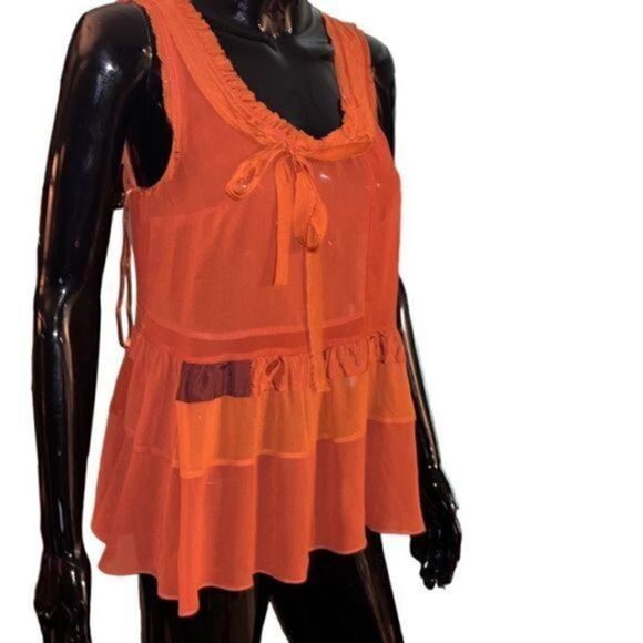 Anthropologie Floreat orange patchwork sheer sleeveless blouse size XS - Picture 10 of 15
